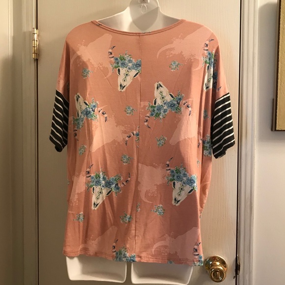 (Small) Mauve Mid Western Floral Cow Skull Top - Picture 5 of 5
